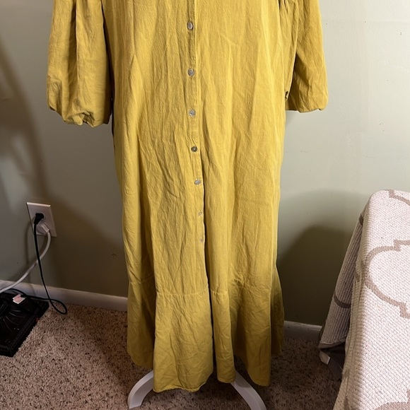 Margo Baridon Relaxed midi dress Yellow puff sleeve button down dress size large - Picture 11 of 17